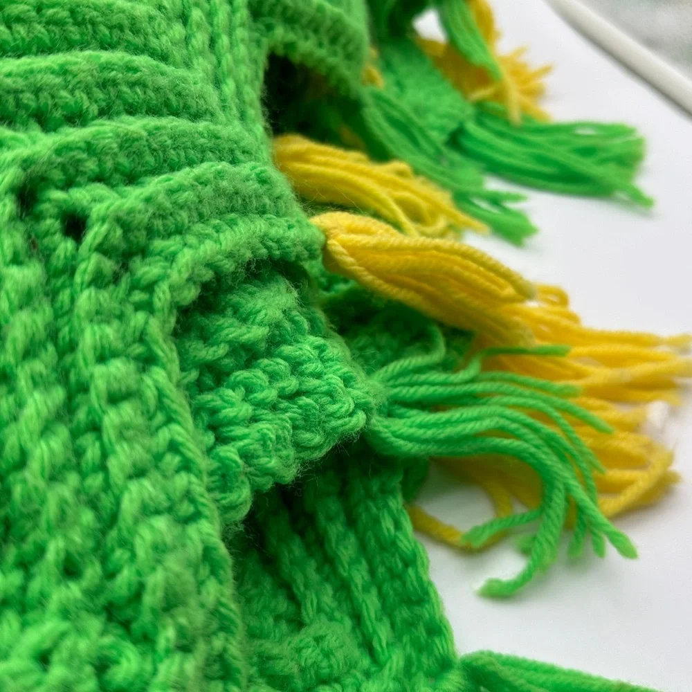 Vintage‎ Handmade Granny Crocheted Throw/Blanket  75” x 90”  Green and Yellow